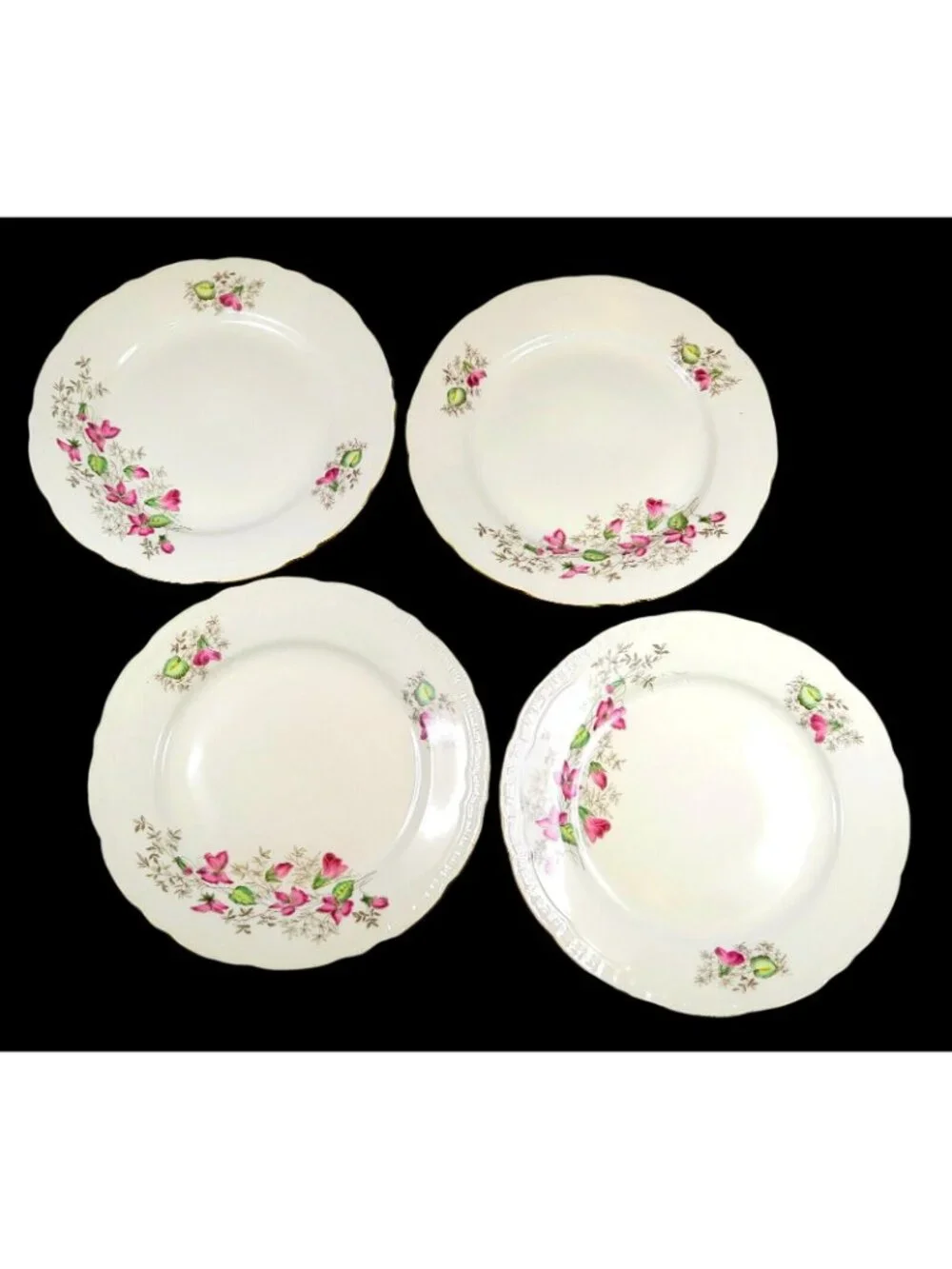 Gebruder Benedikt Wild Flower Set of 4 Bread & Butter Plates Czechoslovakia